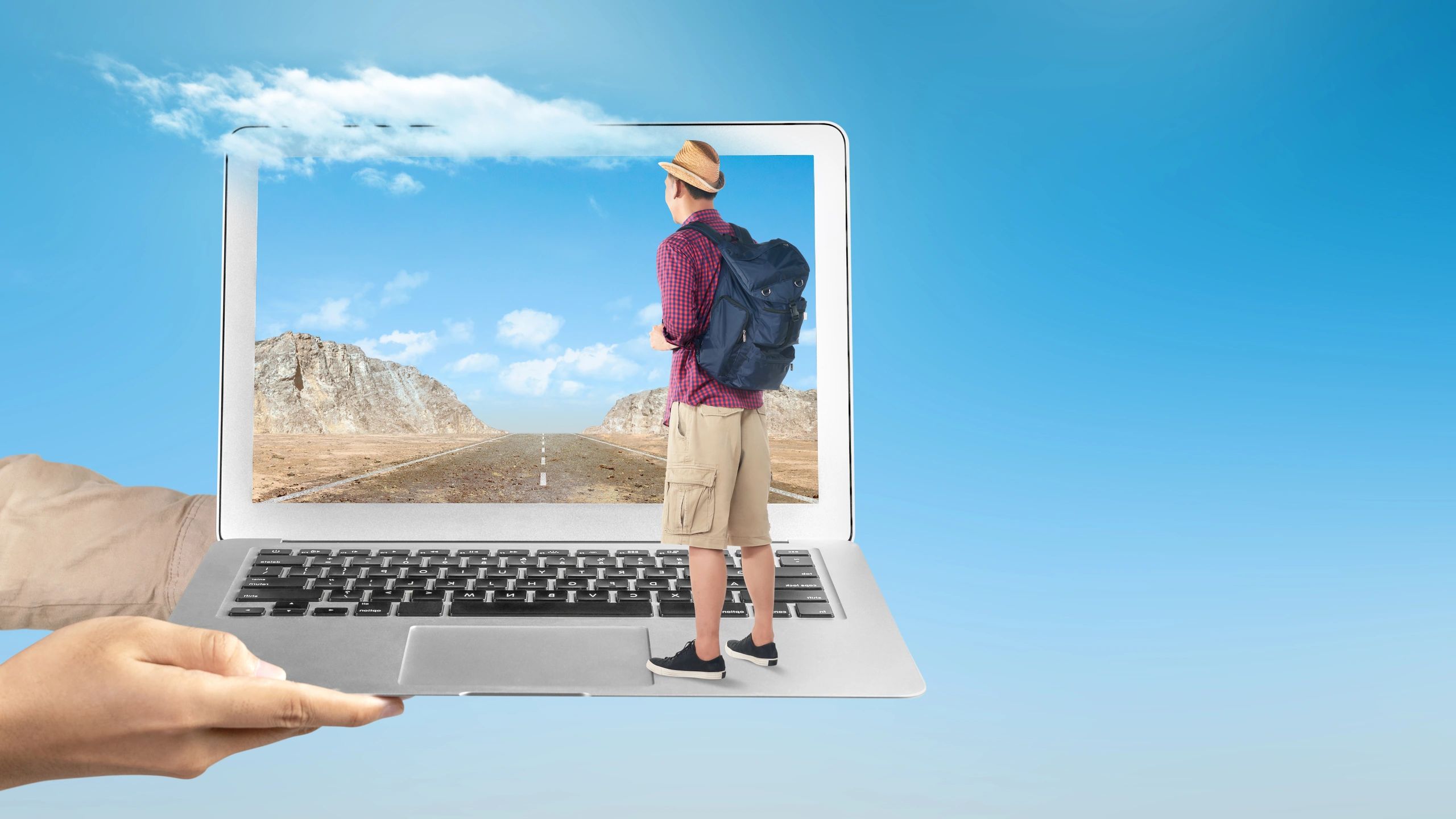 Travel agent assisting a woman.